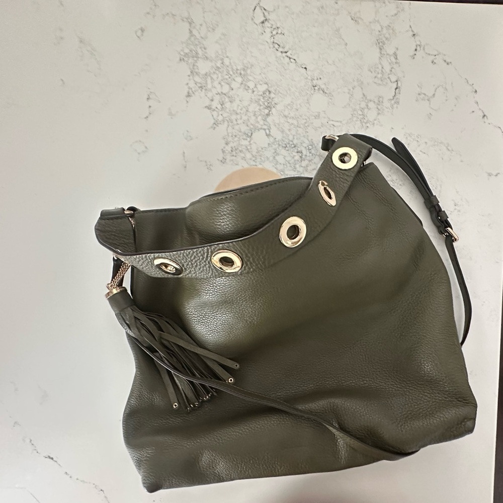 Michael Kors Olive Leather Hobo Bag with Tassel